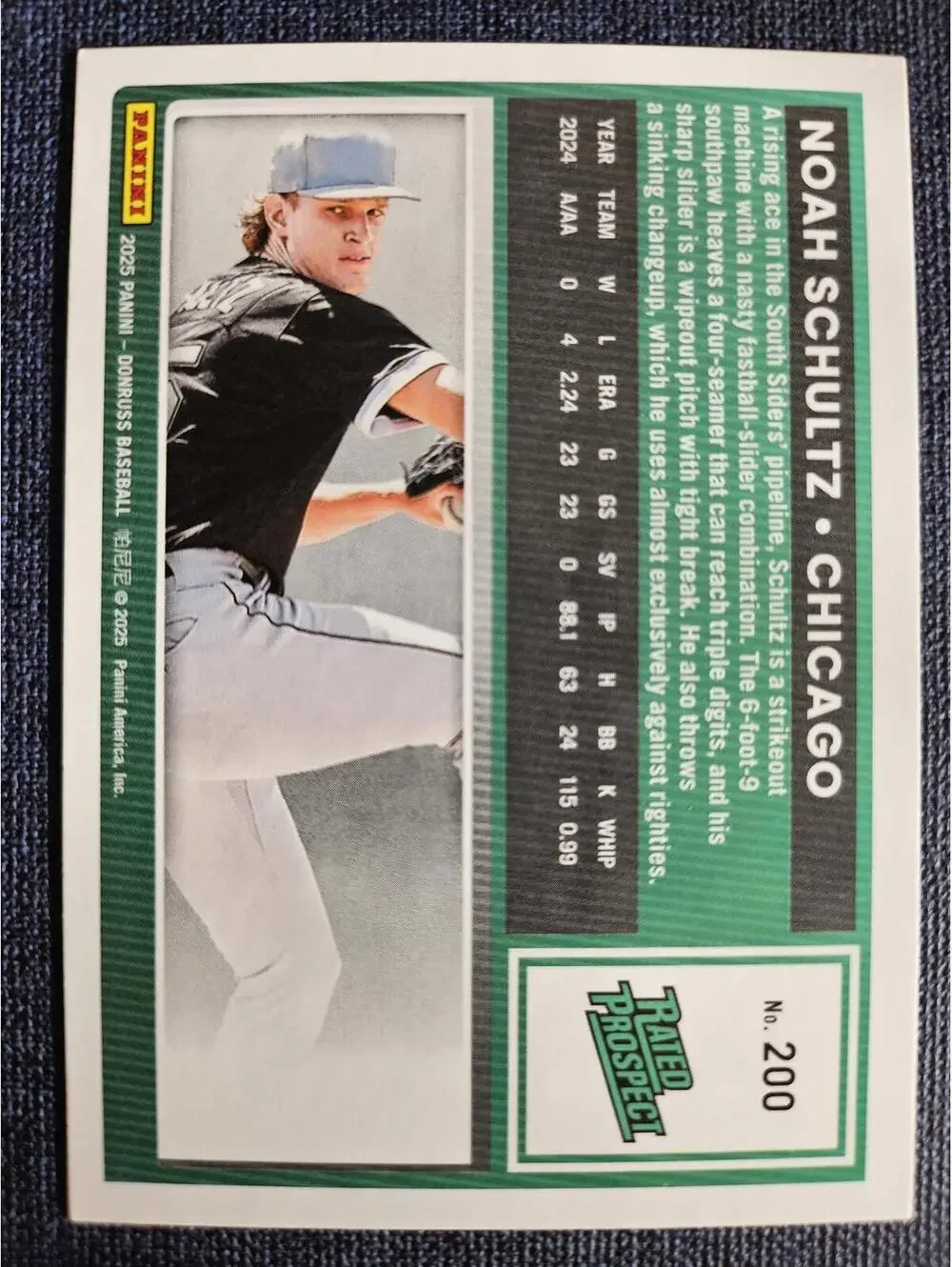 Noah Schultz - 2025 Panini Donruss baseball - #200 - Chicago - RAW Mint